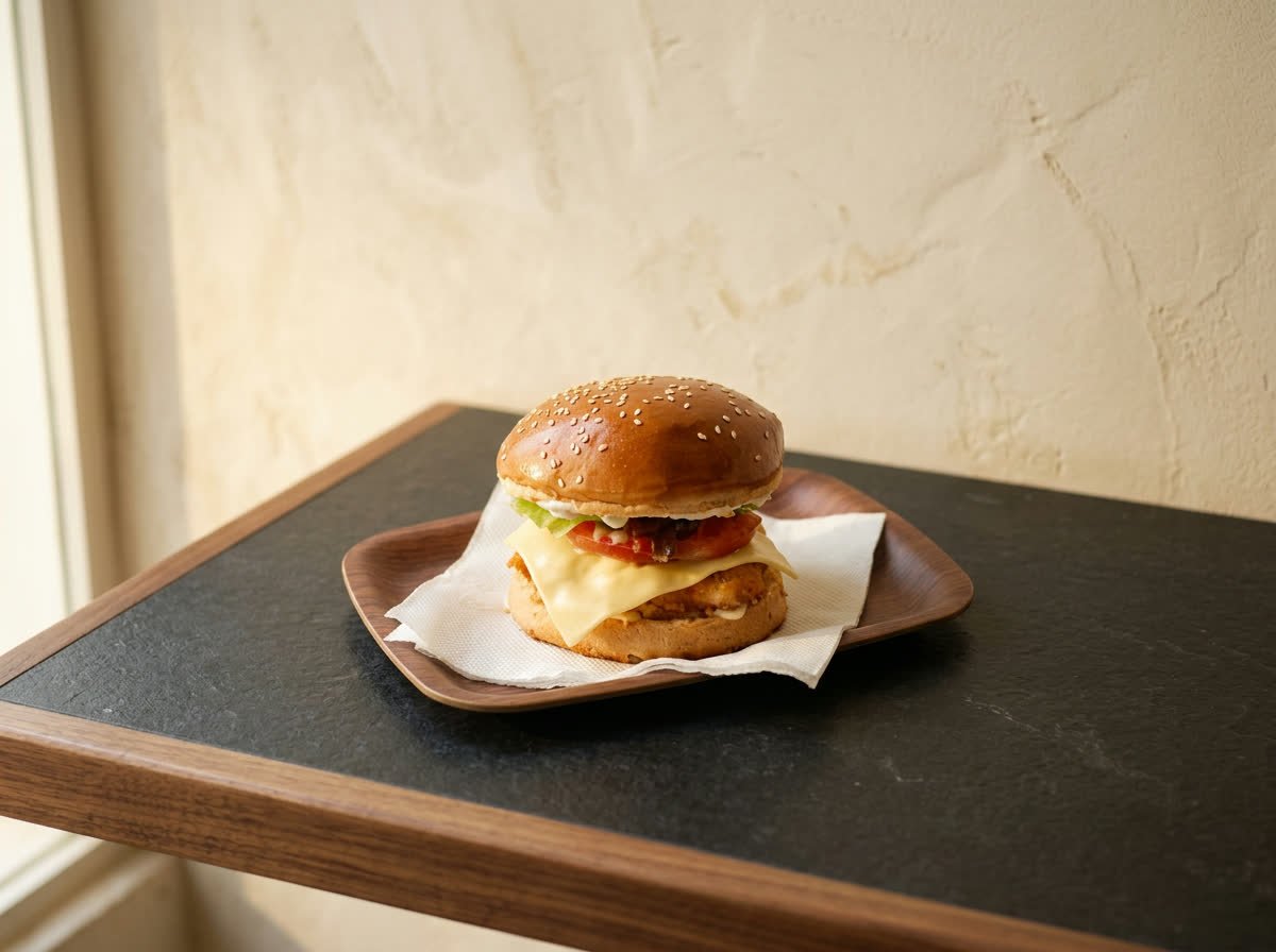 Burger maison sur plateau en bois